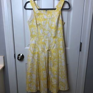 Calvin Klein Yellow & White Patterned Cotton Dress